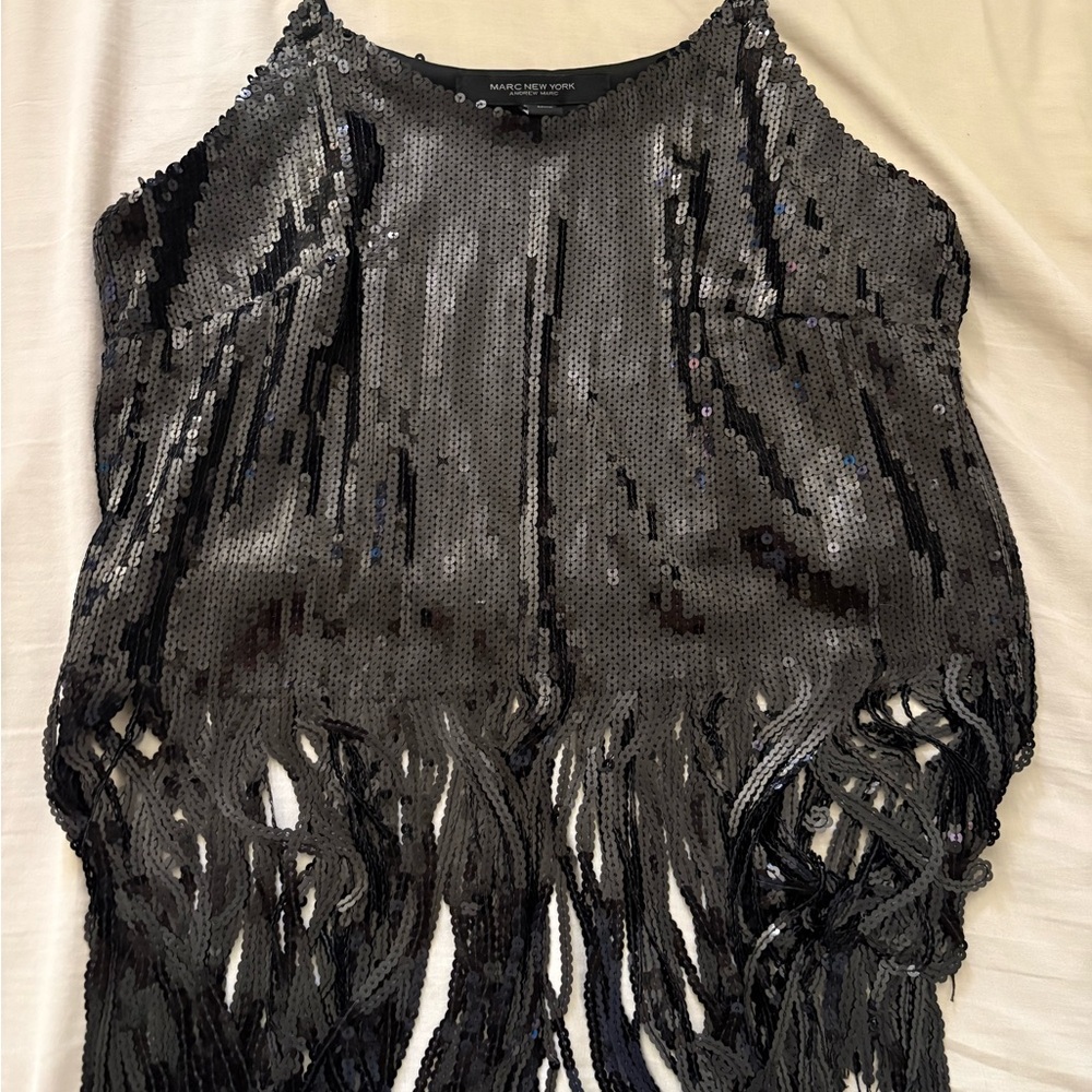 Elegant Black Sequin Fringe Tank Top
